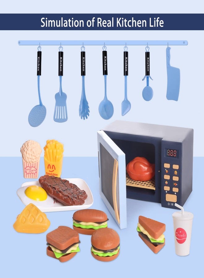 Cuterabit Kids Microwave Toy with Light and Sound, Realistic Toy Kitchen Appliances, Play Kitchen Accessories and Play Food for Toddlers 3 Year Old Up Girls Boys, Blue - Image 4
